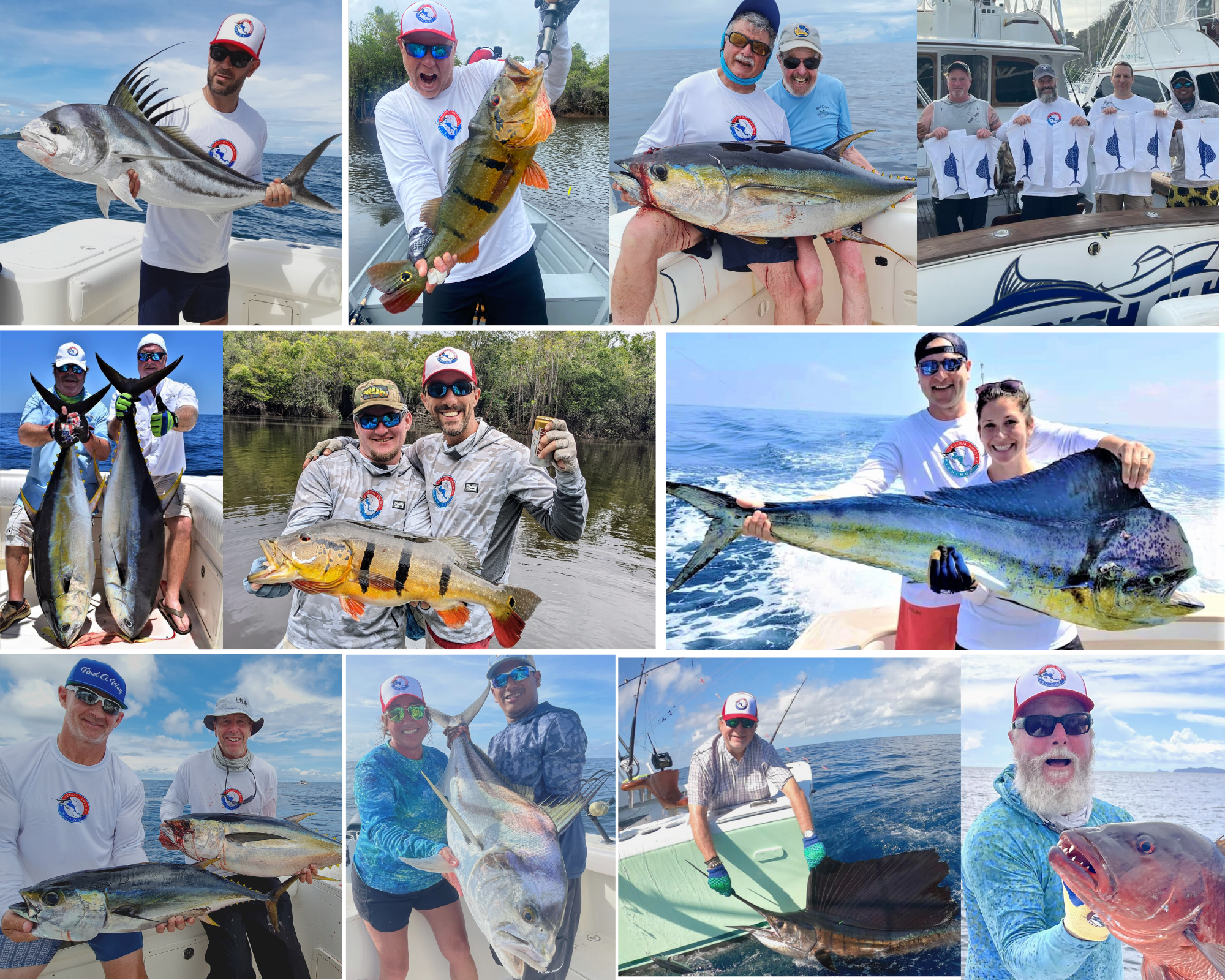 Collage of happy Central America Fishing clients