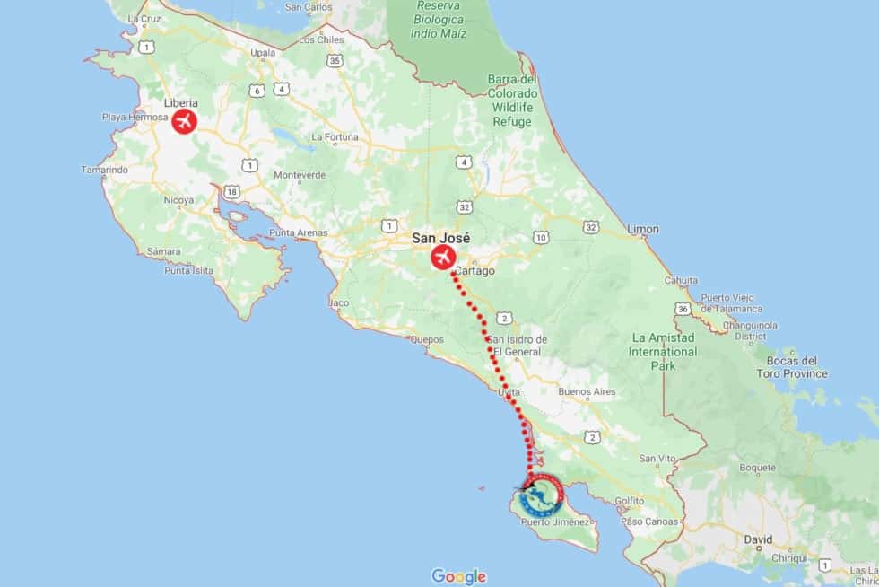 Map of the Osa Peninsula in Costa Rica