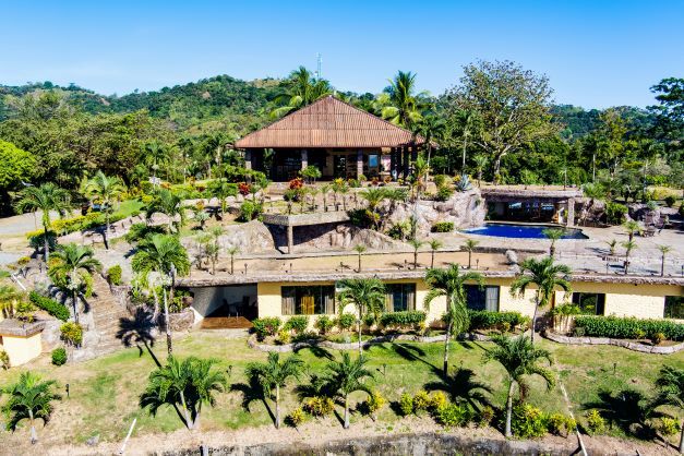 Drone shot of the Paradise Fishing Lodge in Panama