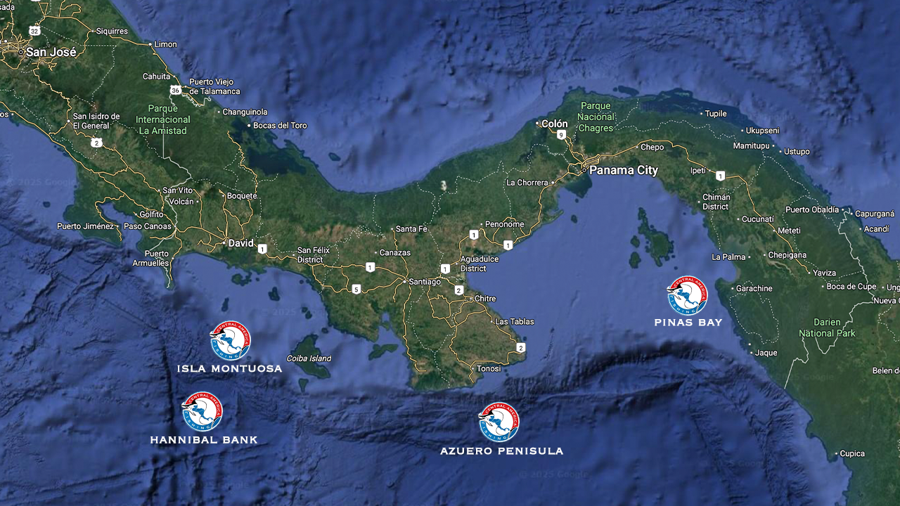 Map of the best marlin fishing destinations in Panama