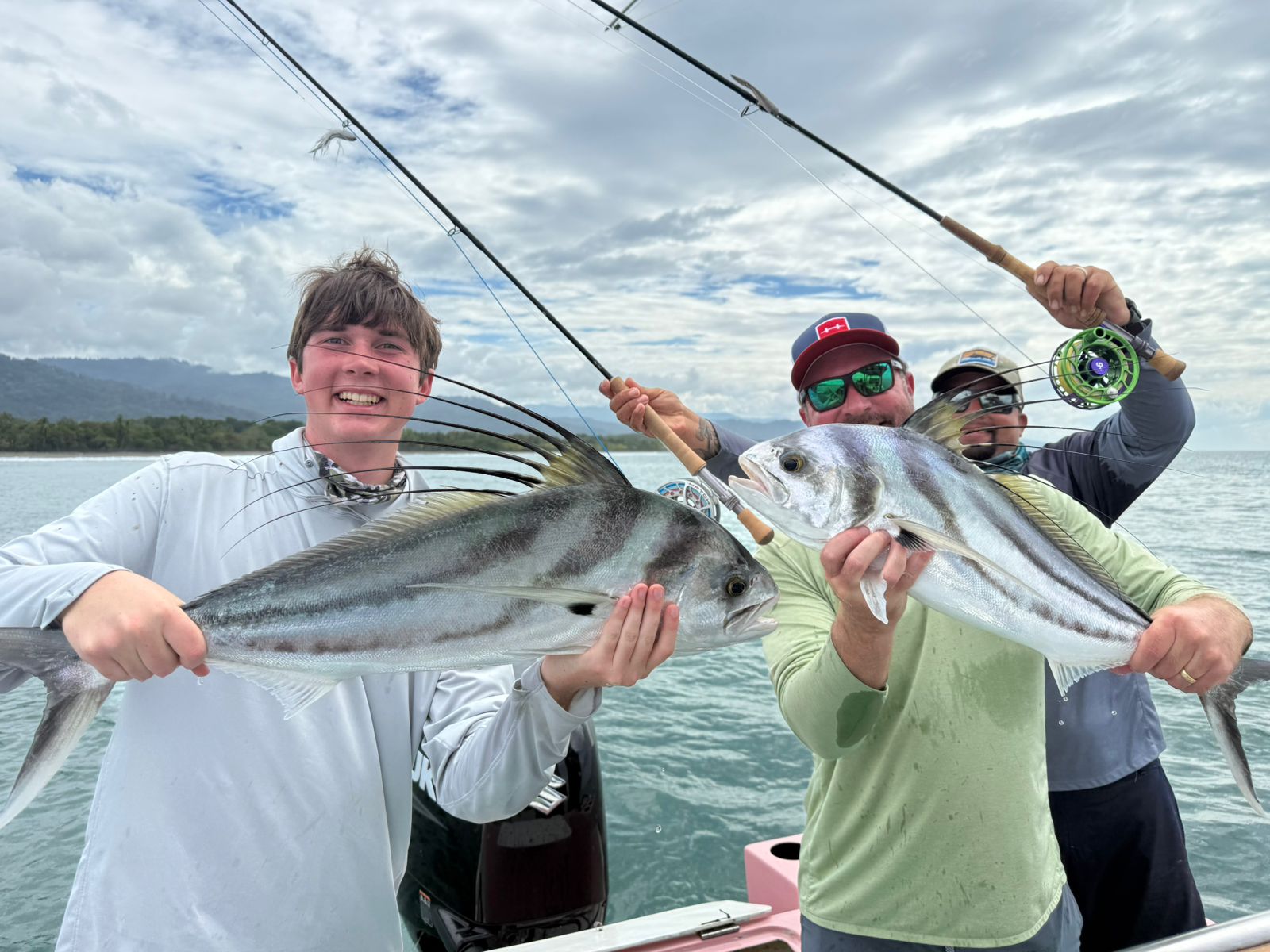 4x CAF repeat clients, Jack and his son Sawyer, with an impressive double hook up of roosterfish on the fly in Costa Rica.