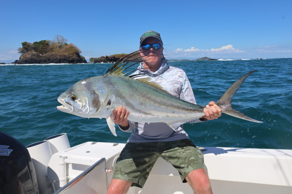 CAF client Tim releases a nice 40 lb roosterfish by Islas Paridas