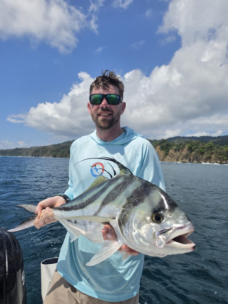 CAF angler Ryan releases a big roosterfish near Islas Secas, Panama